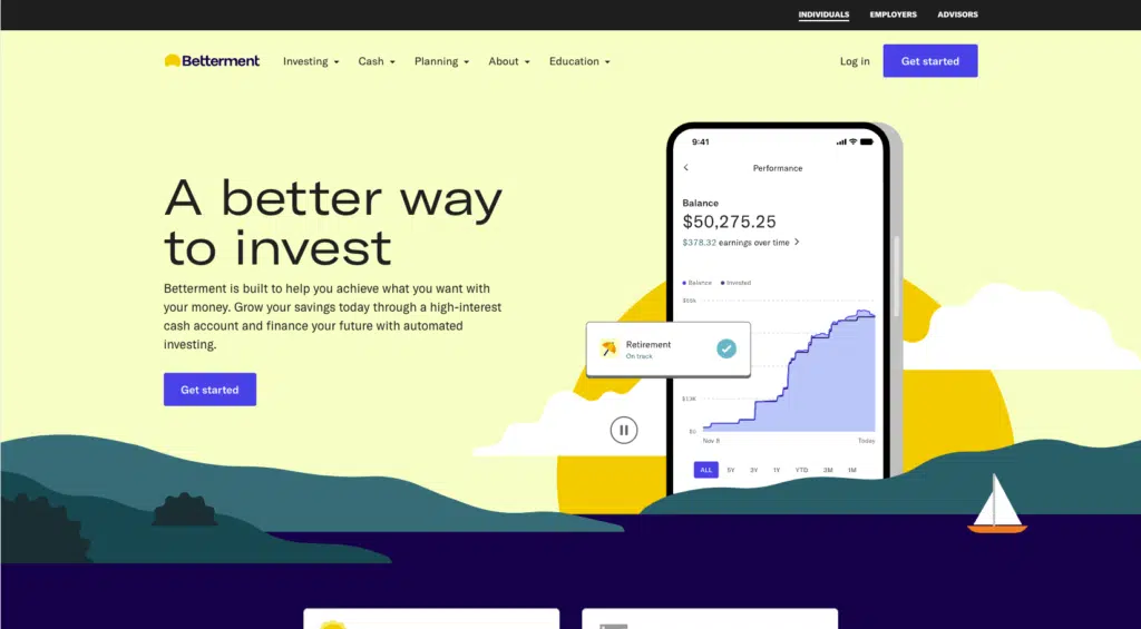 screenshot of Betterment homepage