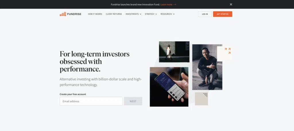 Screenshot of Fundrise homepage