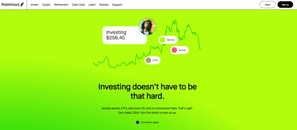 Screenshot of Robinhood homepage