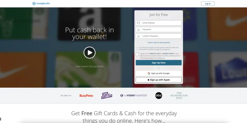 screenshot of Swagbucks homepage